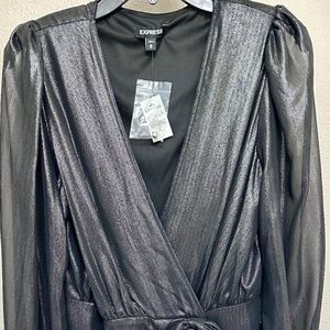 Metallic Tie Front Surplice Wrap mini dress